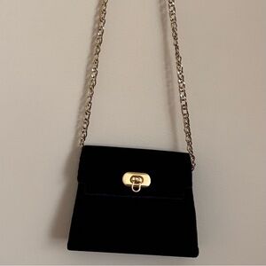 Black Velvet Shoulder Bag with Gold Chain Strap